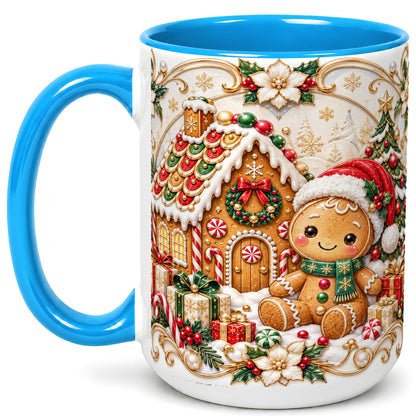 #pl[15oz|Blue] Ornate Gingerbread Coffee Mug, Christmas Cookie Mug, Ceramic Cup