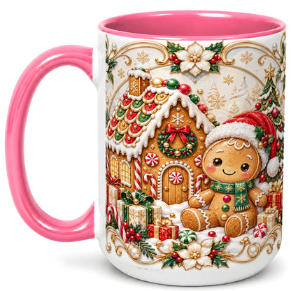 #pl[15oz|Pink] Ornate Gingerbread Coffee Mug, Christmas Cookie Mug, Ceramic Cup