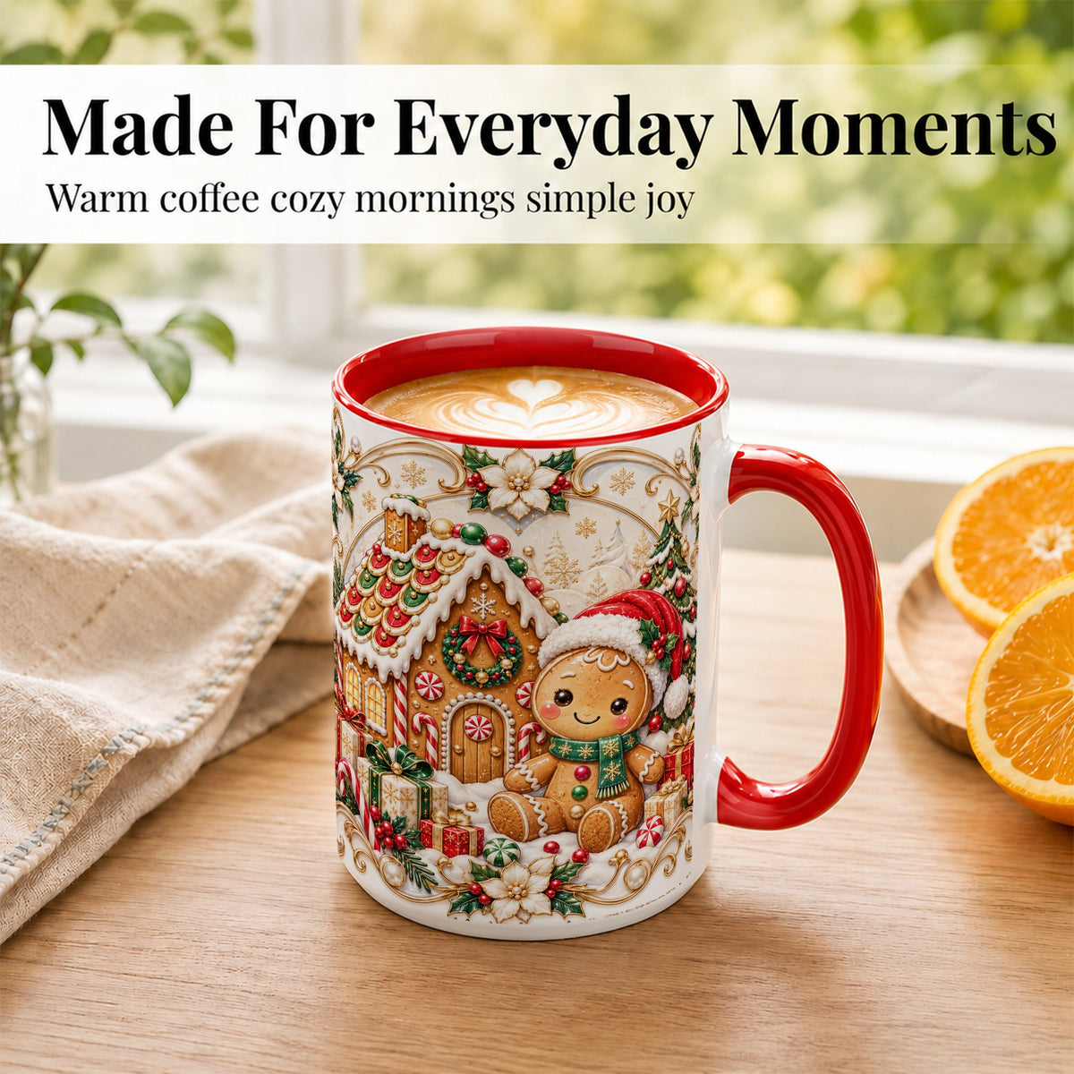 #pl[15oz|Red] Ornate Gingerbread Coffee Mug, Christmas Cookie Mug, Ceramic Cup