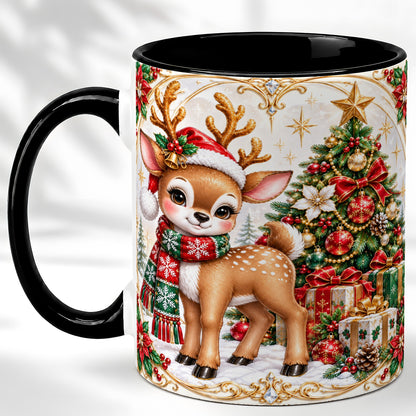 #pl[11oz|Black] Christmas Reindeer Coffee Mug, Holiday Deer Mug, Ceramic Cup