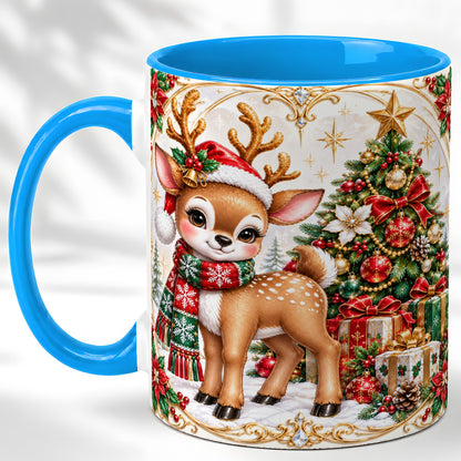 #pl[11oz|Blue] Christmas Reindeer Coffee Mug, Holiday Deer Mug, Ceramic Cup