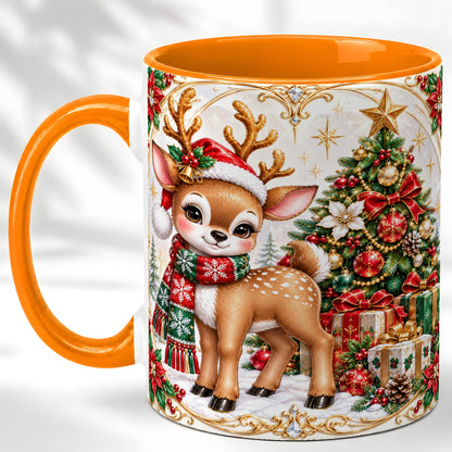 #pl[11oz|Orange] Christmas Reindeer Coffee Mug, Holiday Deer Mug, Ceramic Cup