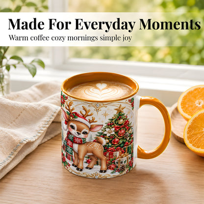 #pl[11oz|Orange] Christmas Reindeer Coffee Mug, Holiday Deer Mug, Ceramic Cup