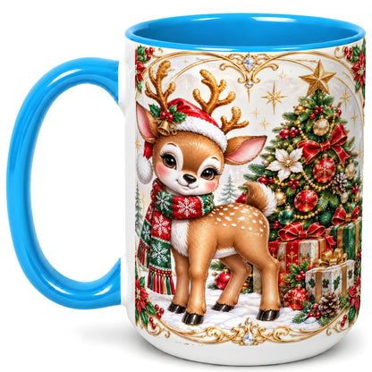 #pl[15oz|Blue] Christmas Reindeer Coffee Mug, Holiday Deer Mug, Ceramic Cup