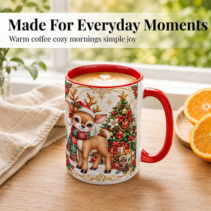 #pl[15oz|Red] Christmas Reindeer Coffee Mug, Holiday Deer Mug, Ceramic Cup