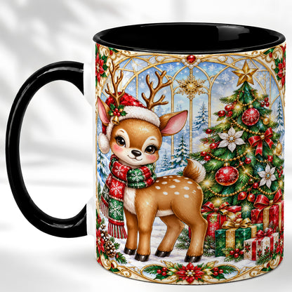 #pl[11oz|Black] Jeweled Reindeer Coffee Mug, Christmas Deer Mug, Ceramic Cup