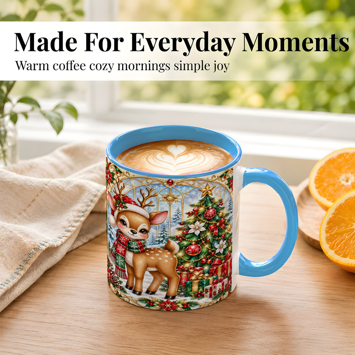 #pl[11oz|Blue] Jeweled Reindeer Coffee Mug, Christmas Deer Mug, Ceramic Cup