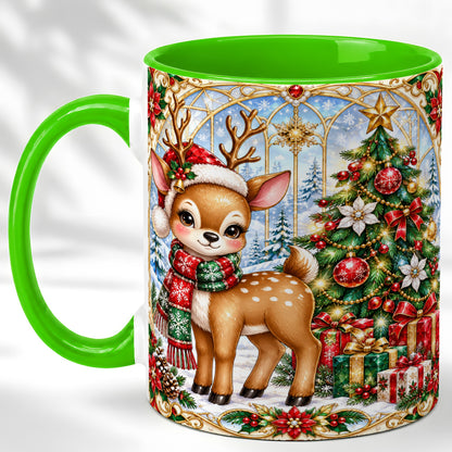 #pl[11oz|Green] Jeweled Reindeer Coffee Mug, Christmas Deer Mug, Ceramic Cup