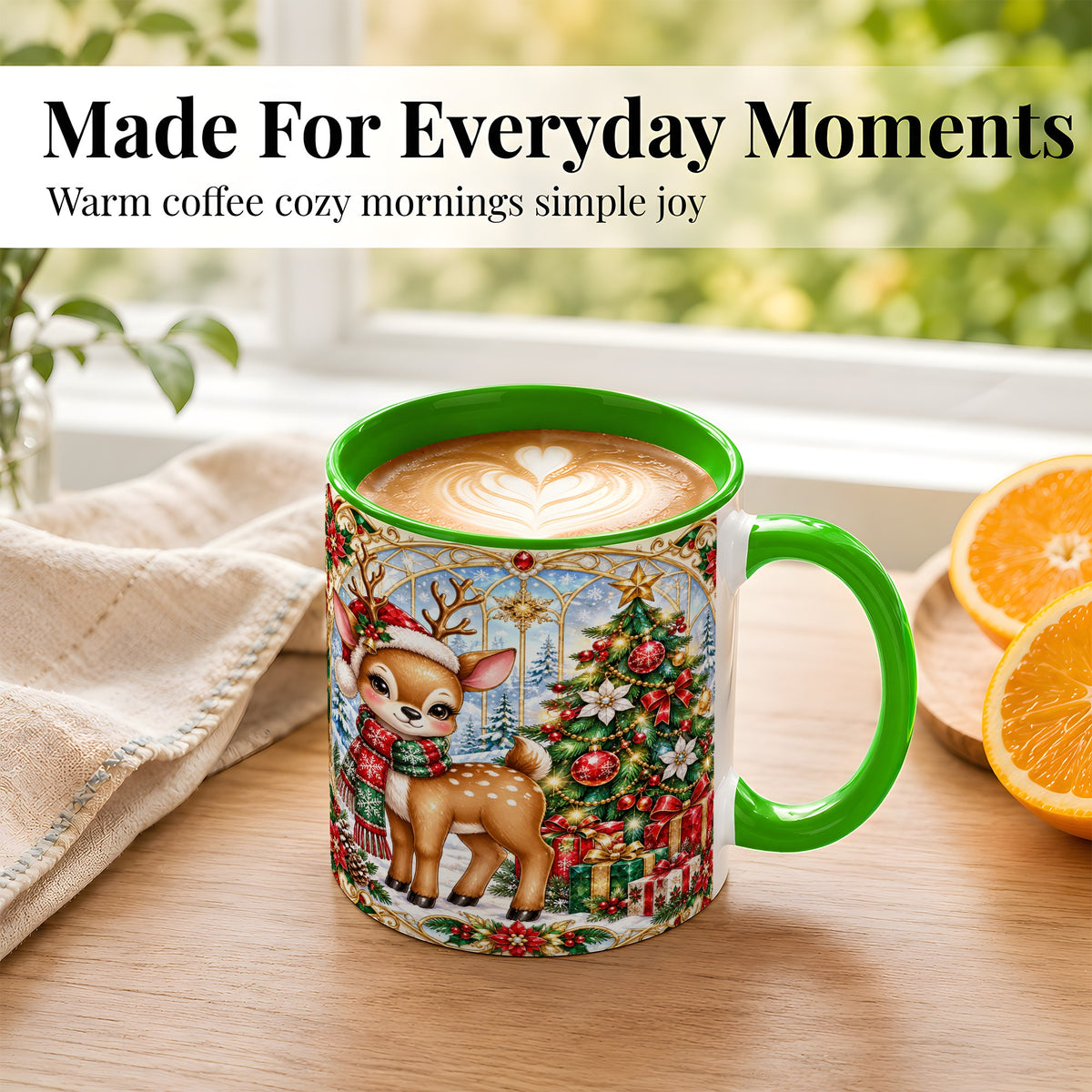 #pl[11oz|Green] Jeweled Reindeer Coffee Mug, Christmas Deer Mug, Ceramic Cup