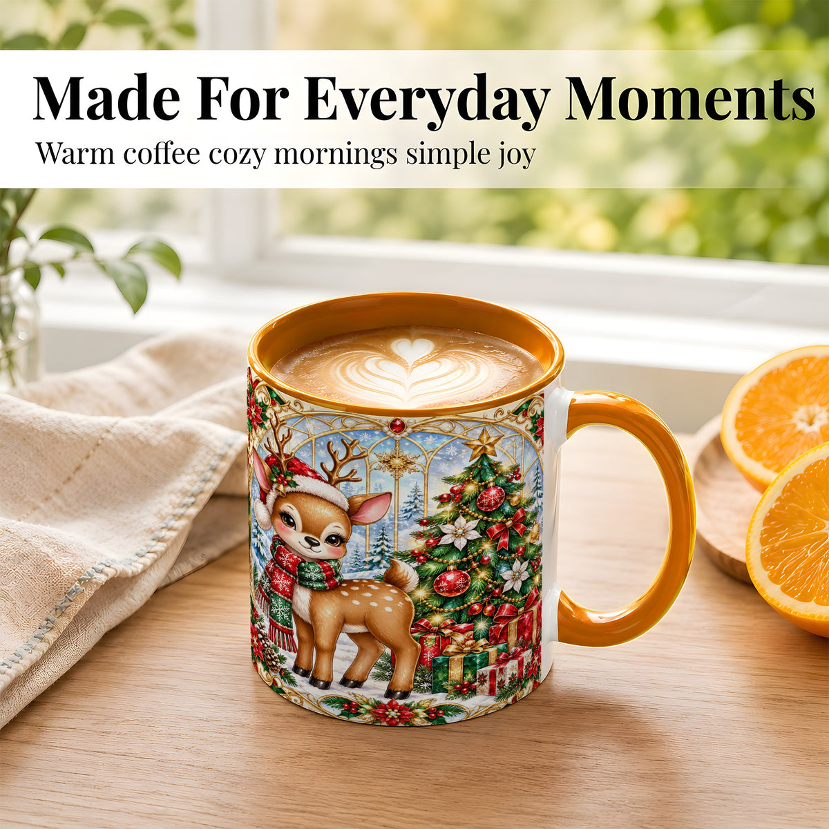 #pl[11oz|Orange] Jeweled Reindeer Coffee Mug, Christmas Deer Mug, Ceramic Cup