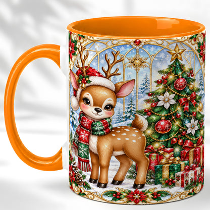 #pl[11oz|Orange] Jeweled Reindeer Coffee Mug, Christmas Deer Mug, Ceramic Cup