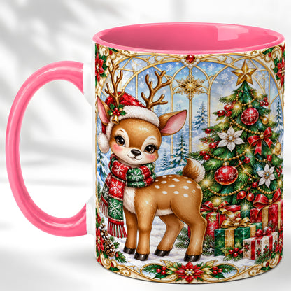 #pl[11oz|Pink] Jeweled Reindeer Coffee Mug, Christmas Deer Mug, Ceramic Cup