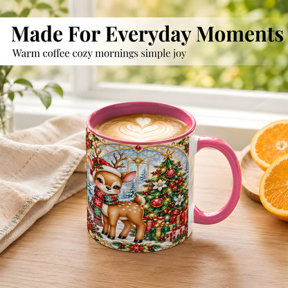 #pl[11oz|Pink] Jeweled Reindeer Coffee Mug, Christmas Deer Mug, Ceramic Cup