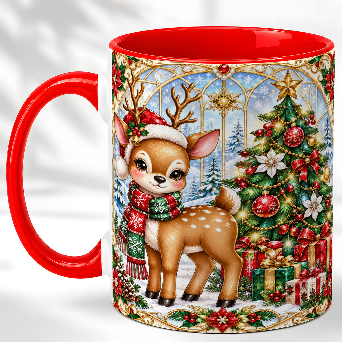 Jeweled Reindeer Coffee Mug, Christmas Deer Mug, Ceramic Cup