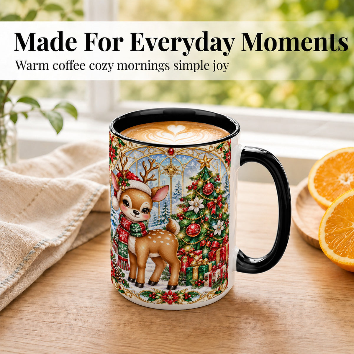 #pl[15oz|Black] Jeweled Reindeer Coffee Mug, Christmas Deer Mug, Ceramic Cup