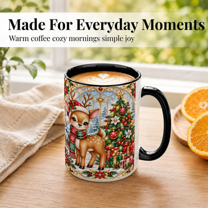 #pl[15oz|Black] Jeweled Reindeer Coffee Mug, Christmas Deer Mug, Ceramic Cup