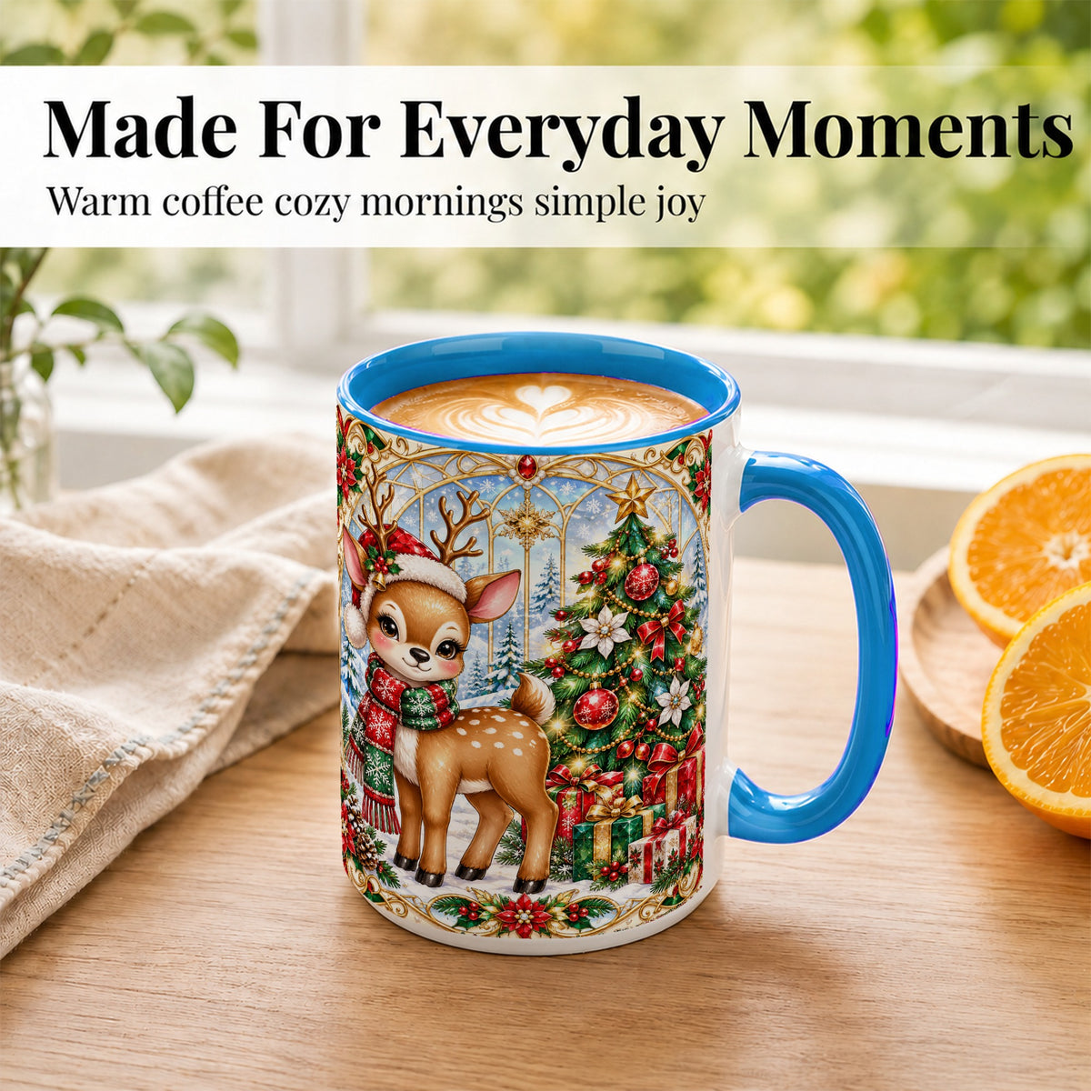 #pl[15oz|Blue] Jeweled Reindeer Coffee Mug, Christmas Deer Mug, Ceramic Cup