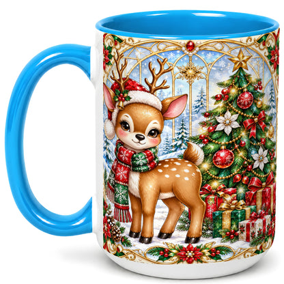#pl[15oz|Blue] Jeweled Reindeer Coffee Mug, Christmas Deer Mug, Ceramic Cup