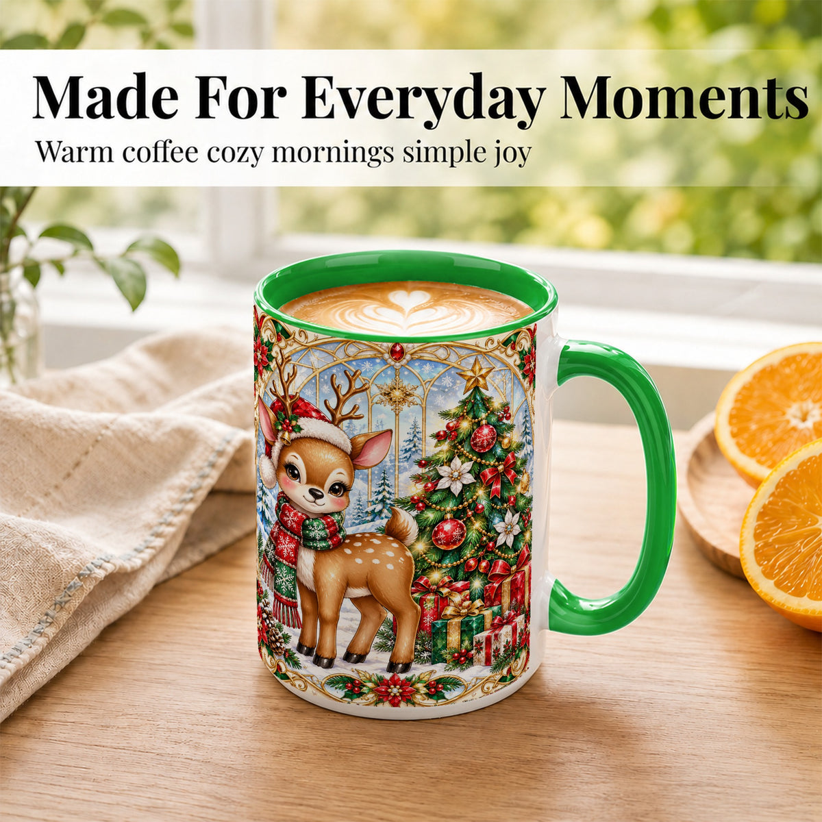 #pl[15oz|Green] Jeweled Reindeer Coffee Mug, Christmas Deer Mug, Ceramic Cup