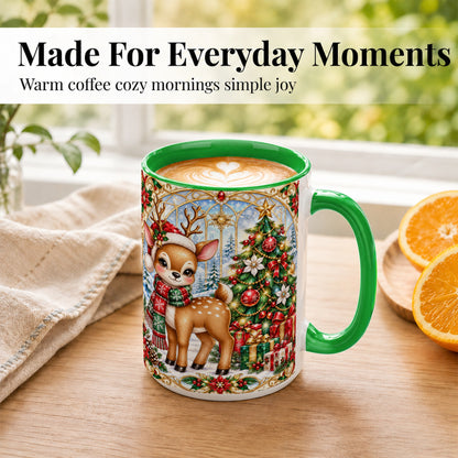 #pl[15oz|Green] Jeweled Reindeer Coffee Mug, Christmas Deer Mug, Ceramic Cup