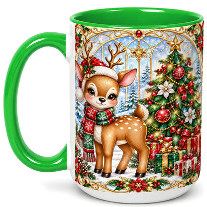 #pl[15oz|Green] Jeweled Reindeer Coffee Mug, Christmas Deer Mug, Ceramic Cup