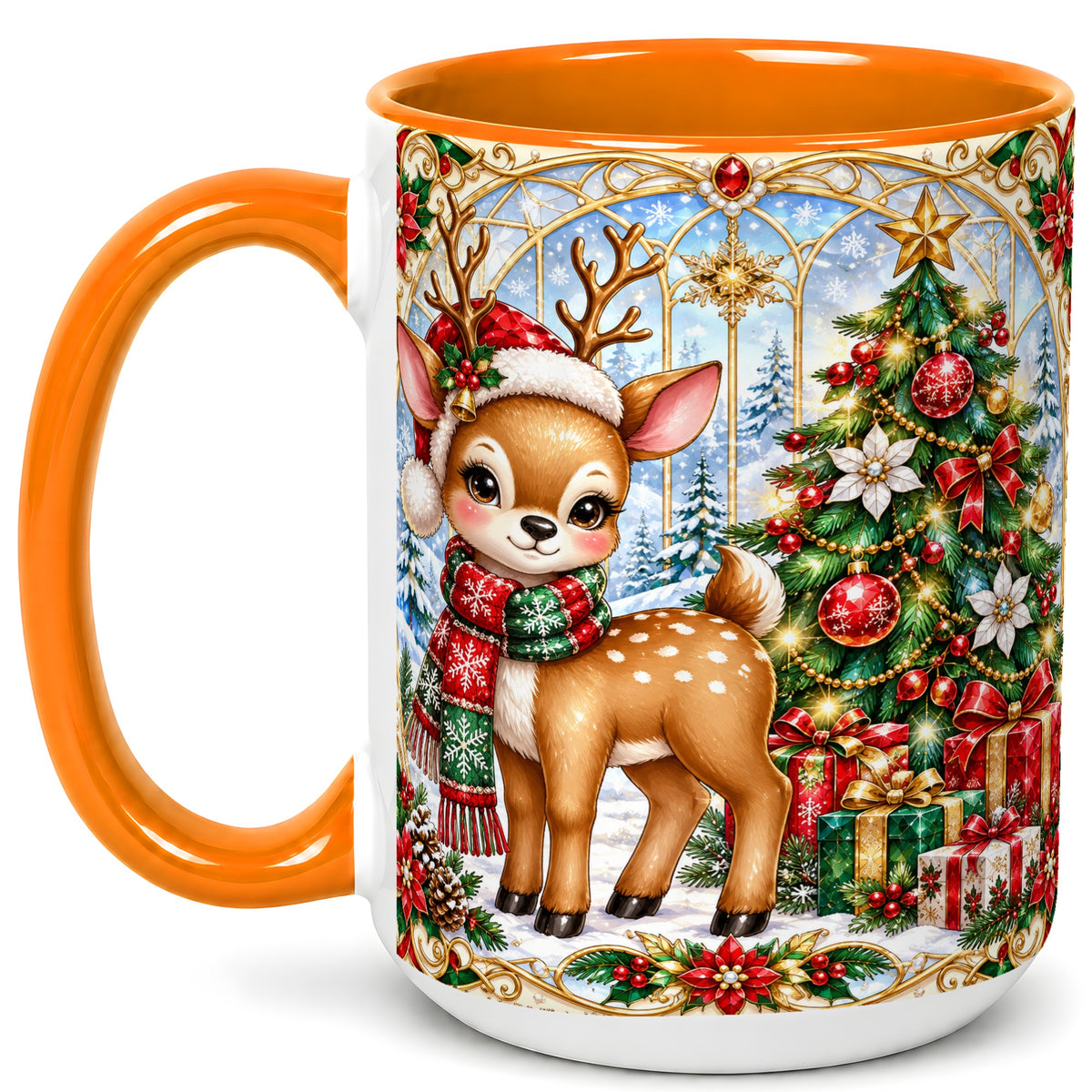 #pl[15oz|Orange] Jeweled Reindeer Coffee Mug, Christmas Deer Mug, Ceramic Cup