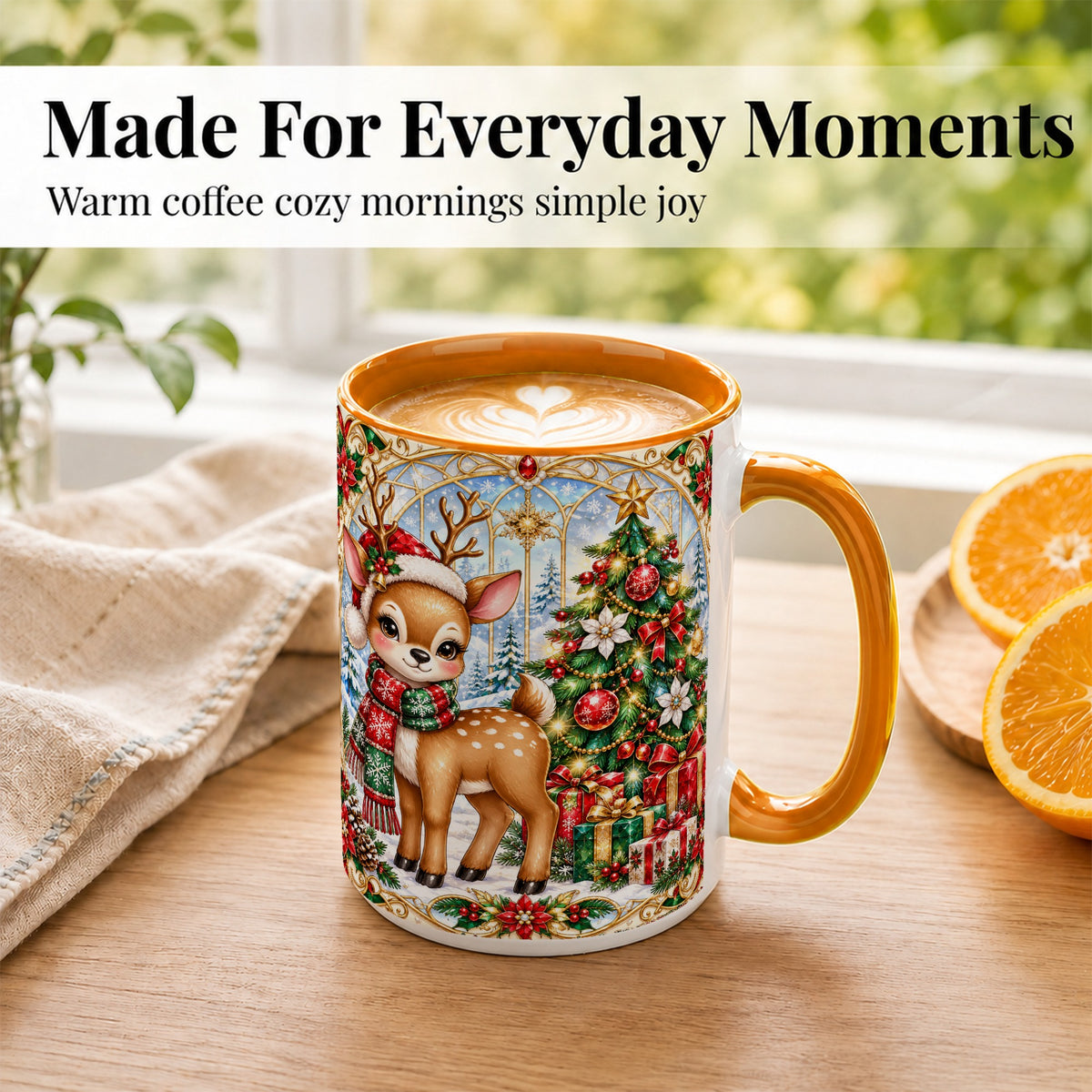 #pl[15oz|Orange] Jeweled Reindeer Coffee Mug, Christmas Deer Mug, Ceramic Cup