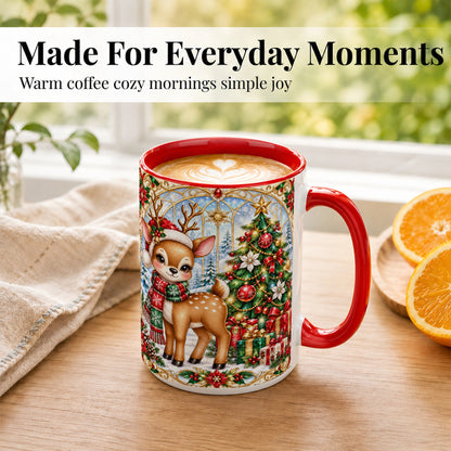 #pl[15oz|Red] Jeweled Reindeer Coffee Mug, Christmas Deer Mug, Ceramic Cup