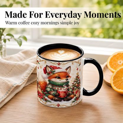 #pl[11oz|Black] Christmas Fox Coffee Mug, Cozy Holiday Fox Mug, Ceramic Cup