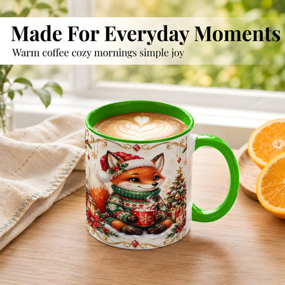 #pl[11oz|Green] Christmas Fox Coffee Mug, Cozy Holiday Fox Mug, Ceramic Cup