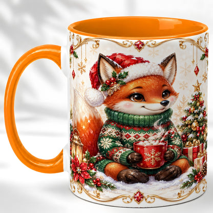 #pl[11oz|Orange] Christmas Fox Coffee Mug, Cozy Holiday Fox Mug, Ceramic Cup