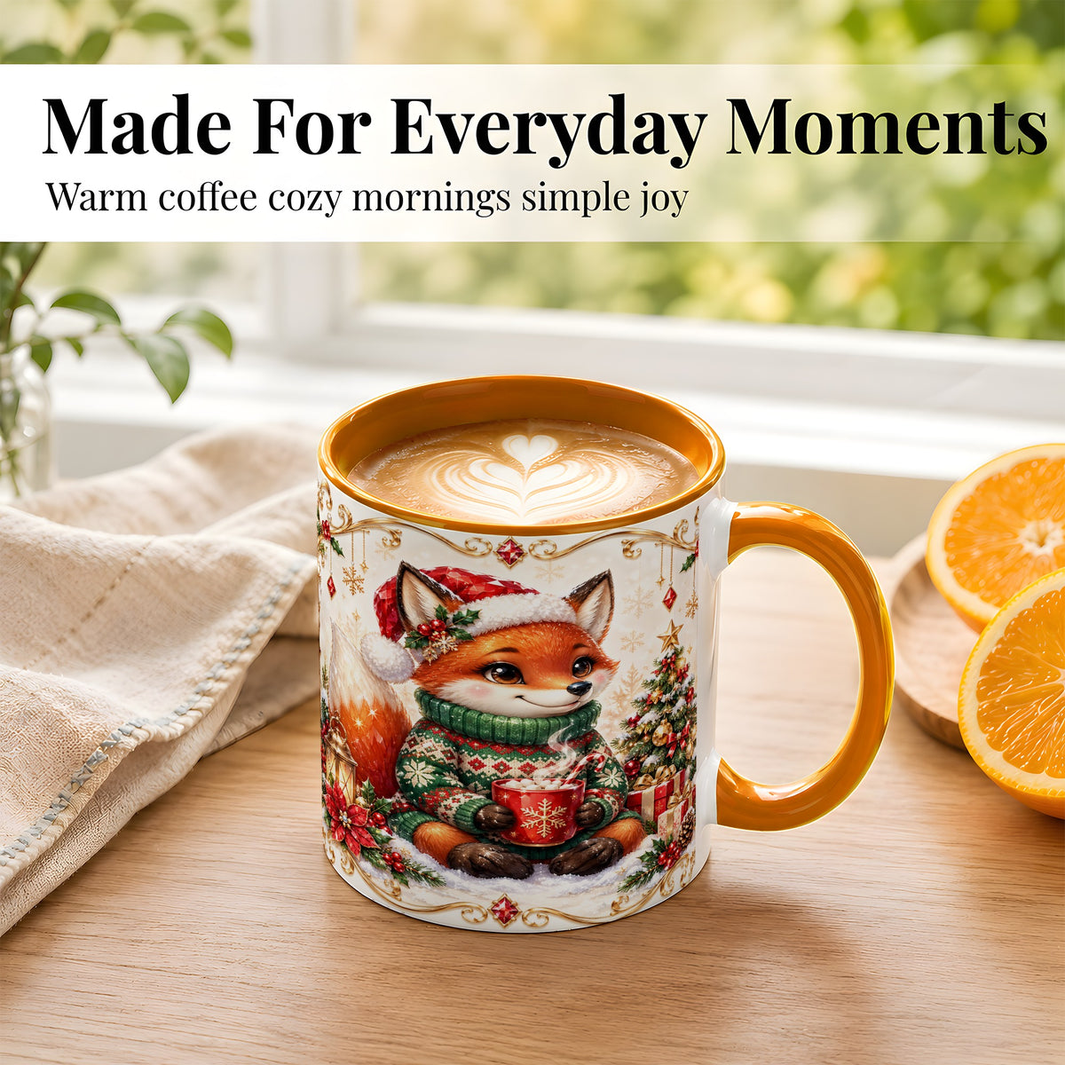 #pl[11oz|Orange] Christmas Fox Coffee Mug, Cozy Holiday Fox Mug, Ceramic Cup