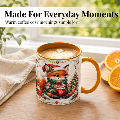 #pl[11oz|Orange] Christmas Fox Coffee Mug, Cozy Holiday Fox Mug, Ceramic Cup
