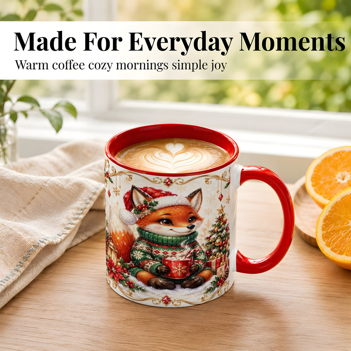 #pl[11oz|Red] Christmas Fox Coffee Mug, Cozy Holiday Fox Mug, Ceramic Cup