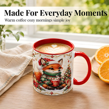 #pl[11oz|Red] Christmas Fox Coffee Mug, Cozy Holiday Fox Mug, Ceramic Cup