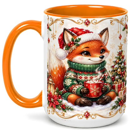 #pl[15oz|Orange] Christmas Fox Coffee Mug, Cozy Holiday Fox Mug, Ceramic Cup