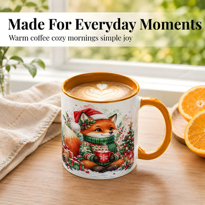 #pl[11oz|Orange] Watercolor Christmas Fox Coffee Mug, Holiday Fox Mug, Ceramic Cup
