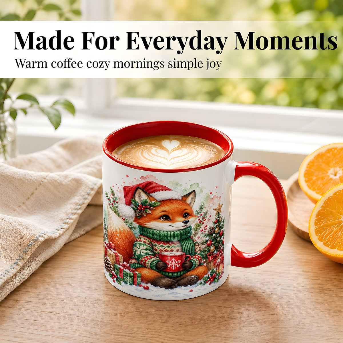 #pl[11oz|Red] Watercolor Christmas Fox Coffee Mug, Holiday Fox Mug, Ceramic Cup