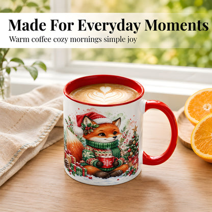 #pl[11oz|Red] Watercolor Christmas Fox Coffee Mug, Holiday Fox Mug, Ceramic Cup