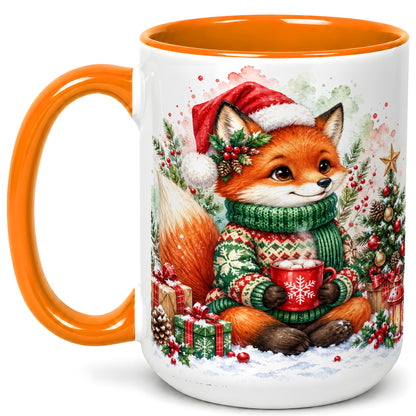 #pl[15oz|Orange] Watercolor Christmas Fox Coffee Mug, Holiday Fox Mug, Ceramic Cup