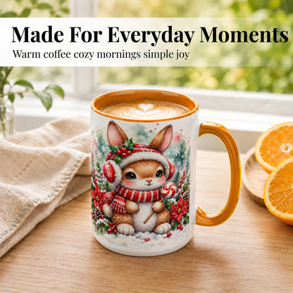 #pl[15oz|Orange] Christmas Bunny Coffee Mug, Candy Cane Rabbit Mug, Ceramic Cup