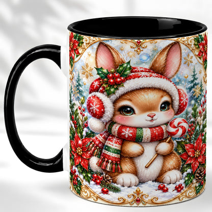 #pl[11oz|Black] Christmas Bunny Coffee Mug, Holiday Rabbit Mug, Ceramic Cup