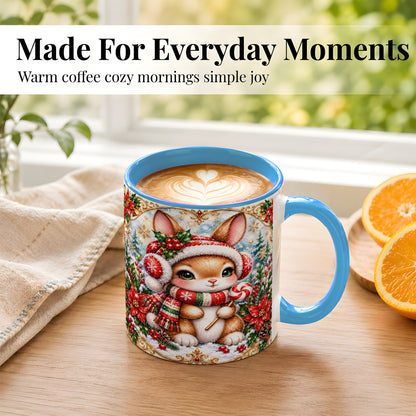 #pl[11oz|Blue] Christmas Bunny Coffee Mug, Holiday Rabbit Mug, Ceramic Cup