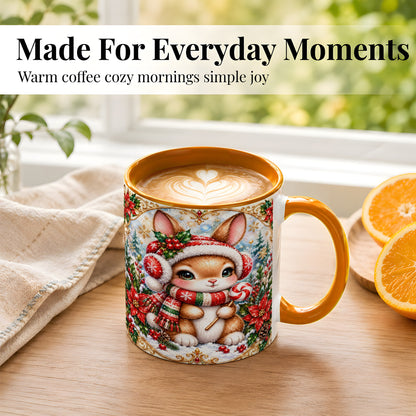 #pl[11oz|Orange] Christmas Bunny Coffee Mug, Holiday Rabbit Mug, Ceramic Cup
