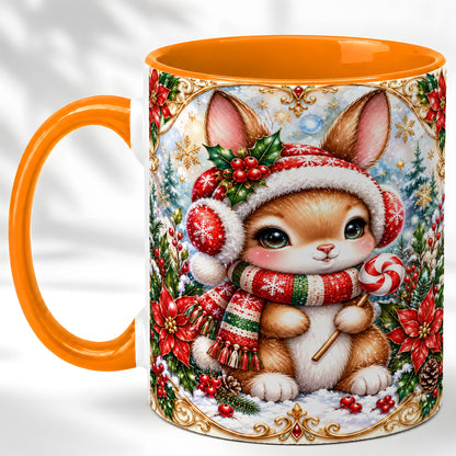 #pl[11oz|Orange] Christmas Bunny Coffee Mug, Holiday Rabbit Mug, Ceramic Cup