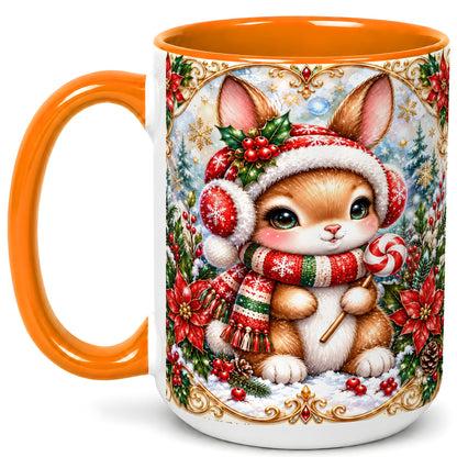 #pl[15oz|Orange] Christmas Bunny Coffee Mug, Holiday Rabbit Mug, Ceramic Cup