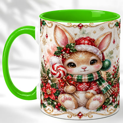 #pl[11oz|Green] Crystal Style Christmas Bunny Coffee Mug, Holiday Rabbit Mug, Ceramic Cup
