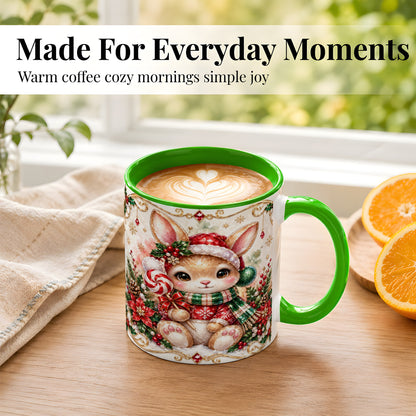 #pl[11oz|Green] Crystal Style Christmas Bunny Coffee Mug, Holiday Rabbit Mug, Ceramic Cup