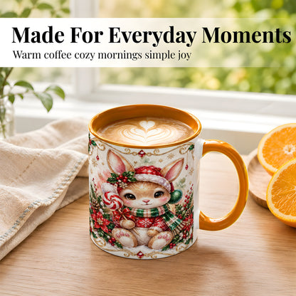 #pl[11oz|Orange] Crystal Style Christmas Bunny Coffee Mug, Holiday Rabbit Mug, Ceramic Cup