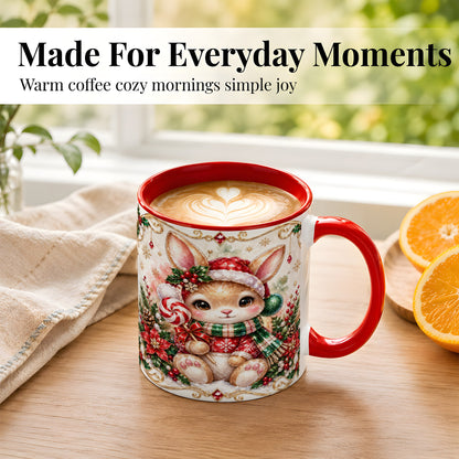 #pl[11oz|Red] Crystal Style Christmas Bunny Coffee Mug, Holiday Rabbit Mug, Ceramic Cup